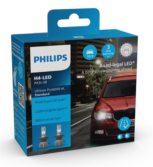 Philips Ultinon Pro6000 HL Standard H4 LED - ECE godkendt (2 stk.)