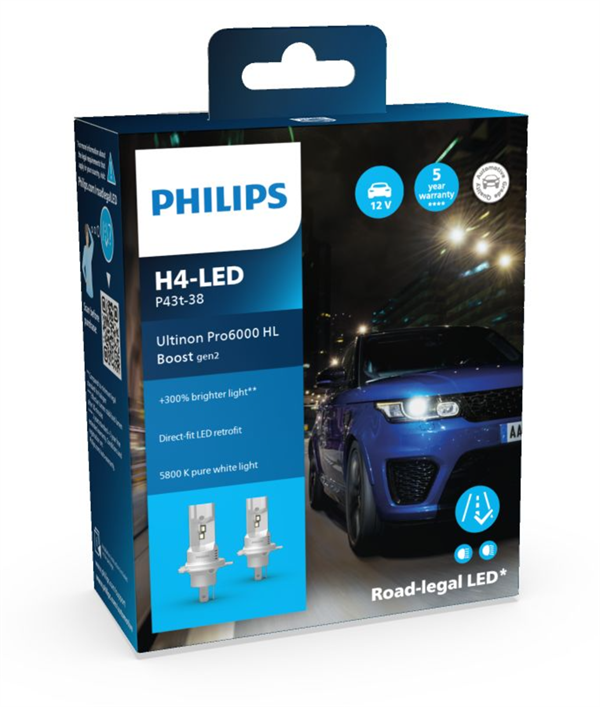 Philips Ultinon Pro6000 Boost Gen2 H4 LED - ECE godkendt (2 stk.)