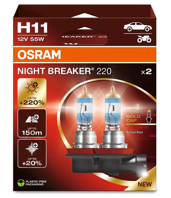 Osram Night Breaker 220 H11 +220% lys (2 stk.)