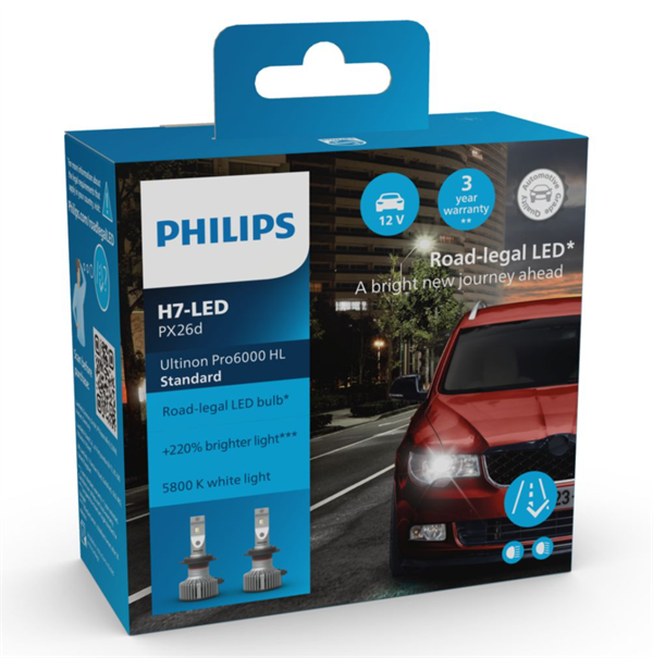 Philips Ultinon Pro6000 Standard H7 LED - ECE godkendt (2 stk.)