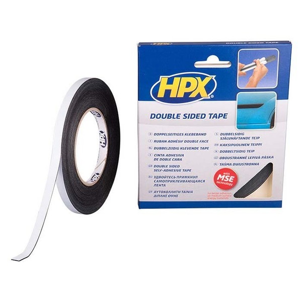 HPX dobbeltklæbende tape sort, 9mm x 10m