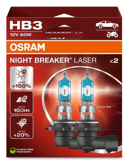 Osram Night Breaker Laser HB3 +150% lys (2 stk.)